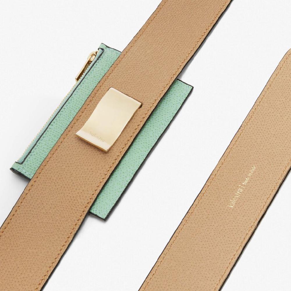 Valextra Tracolla Con Portacarte In Pelle Beige E Verde | Valextra