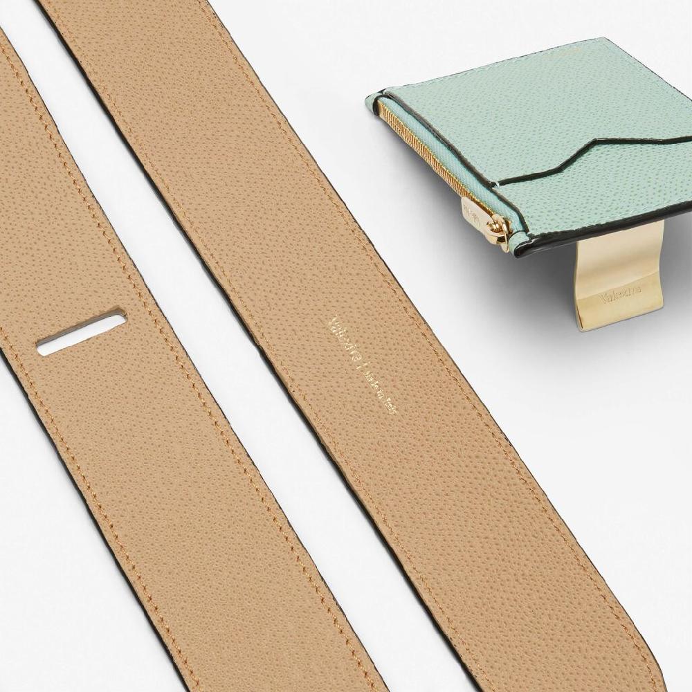 Valextra Tracolla Con Portacarte In Pelle Beige E Verde | Valextra