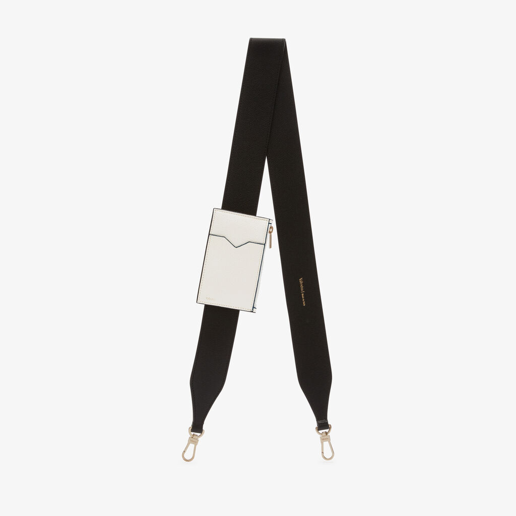 Valextra Tracolla con portacarte in Pelle Nera e Bianca | Valextra