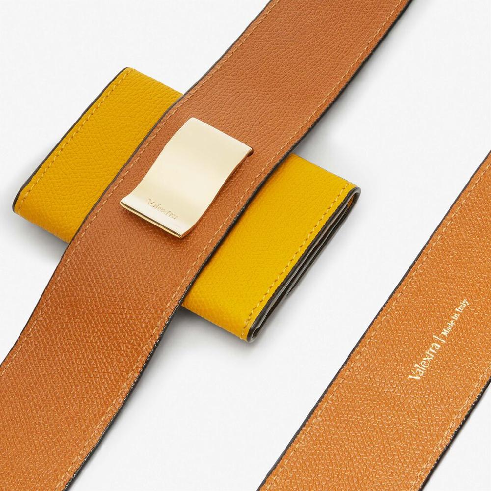 Valextra Tracolla In Pelle Marrone E Gialla Con Portamonete | Valextra