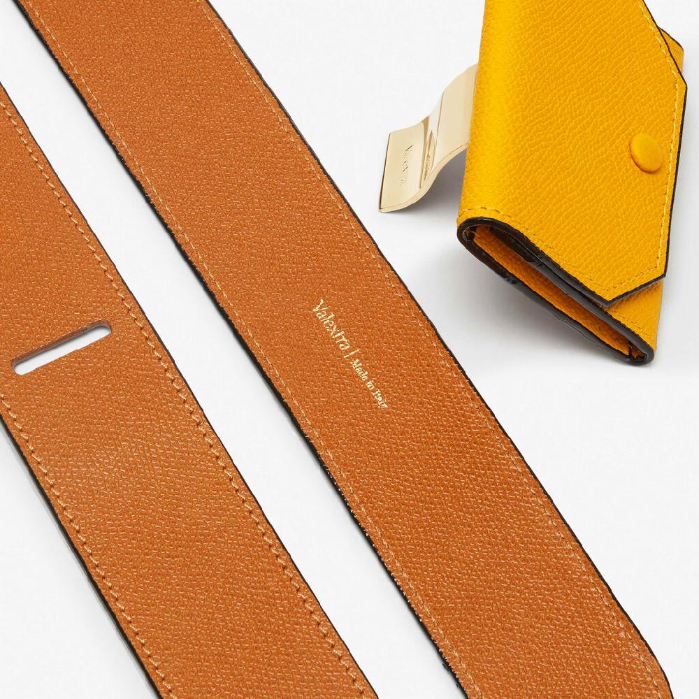 Valextra Tracolla In Pelle Marrone E Gialla Con Portamonete | Valextra