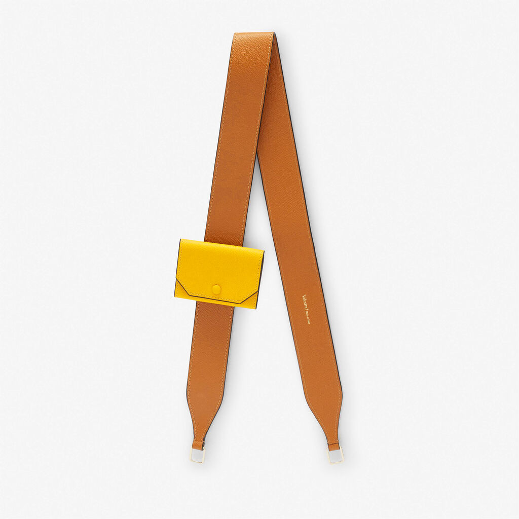 Valextra Tracolla in Pelle Marrone e Gialla con portamonete | Valextra