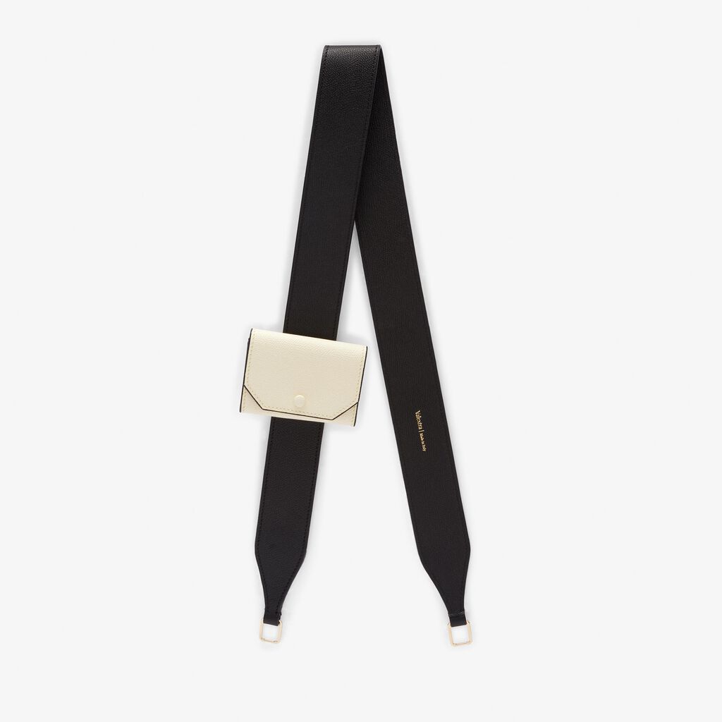 Valextra Tracolla in Pelle Nera e Bianca con portamonete | Valextra