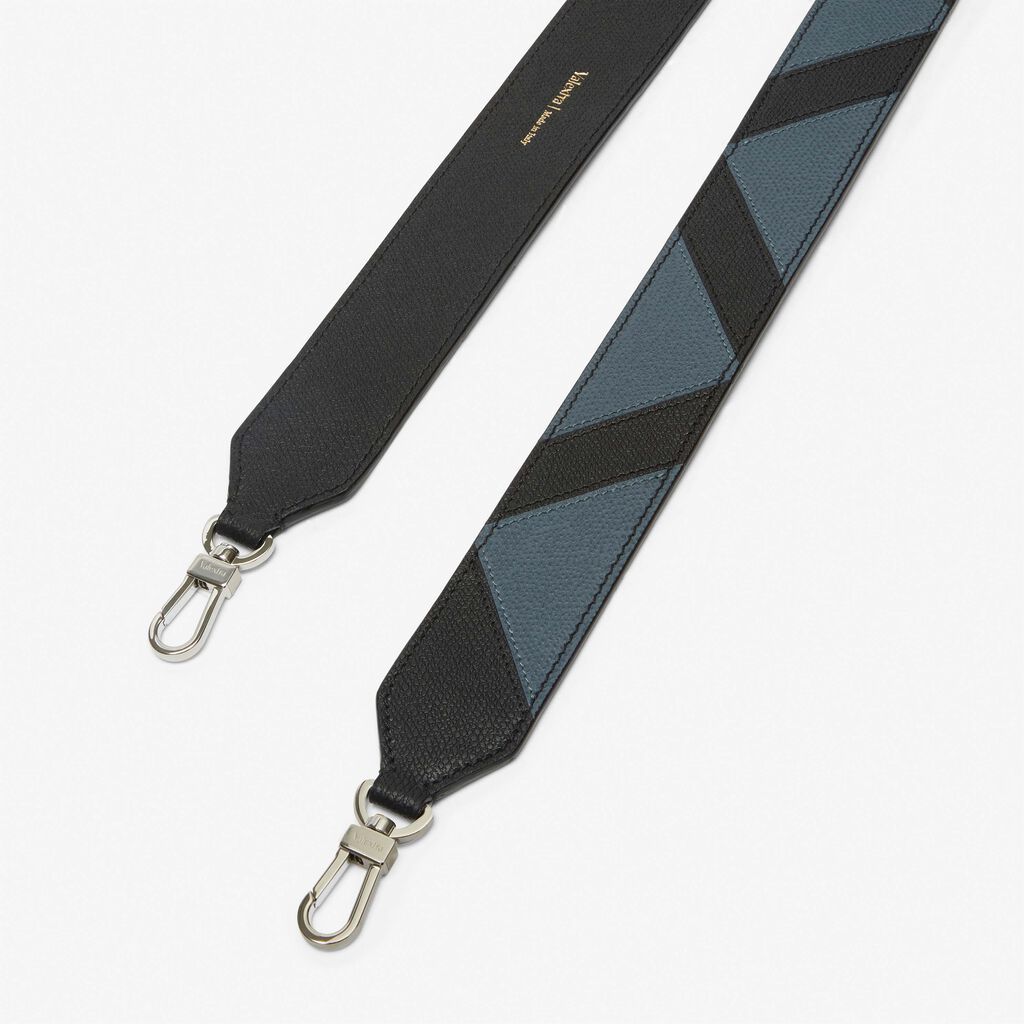 Valextra Tracolla Intarsia In Pelle Grigia E Nera Con Ganci | Valextra