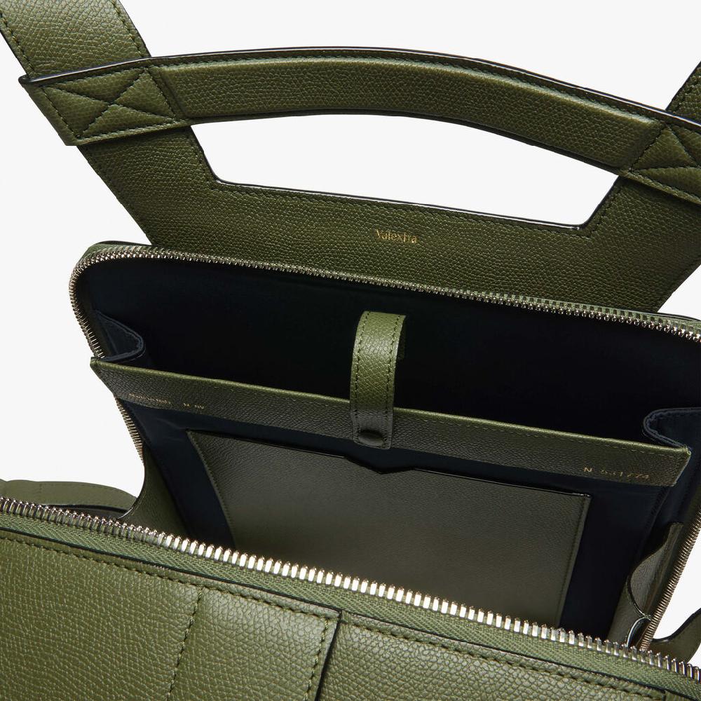Valextra Valextra V-Line: Zaino Elegante Da Lavoro In Pelle Verde Militare
