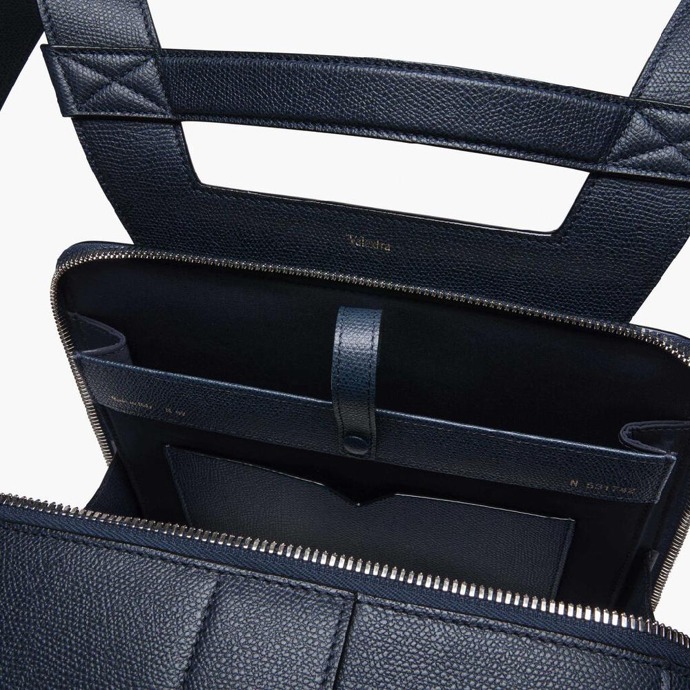 Valextra Zaino Porta PC E Tablet In Pelle Blu | Valextra V-Line