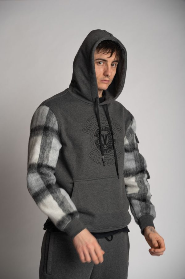 Valvola Fashion FELPA CAPPUCCIO CON MANICHE IN CONTRASTO TARTAN