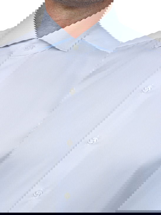 Xacus Camicia Xacus Rigata Tessuto Thomas Mason Bianco