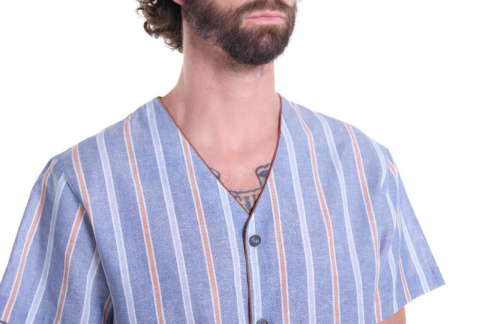 Verdiani Pigiama Navetta Riga Lino/Cotone