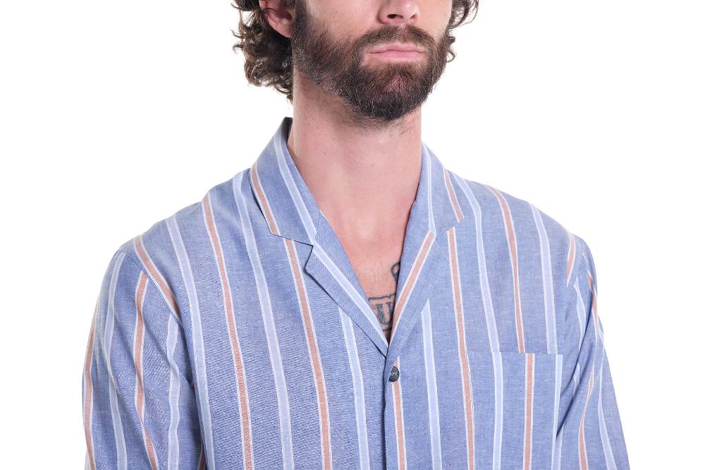 Verdiani Pigiama Navetta Riga Lino/Cotone