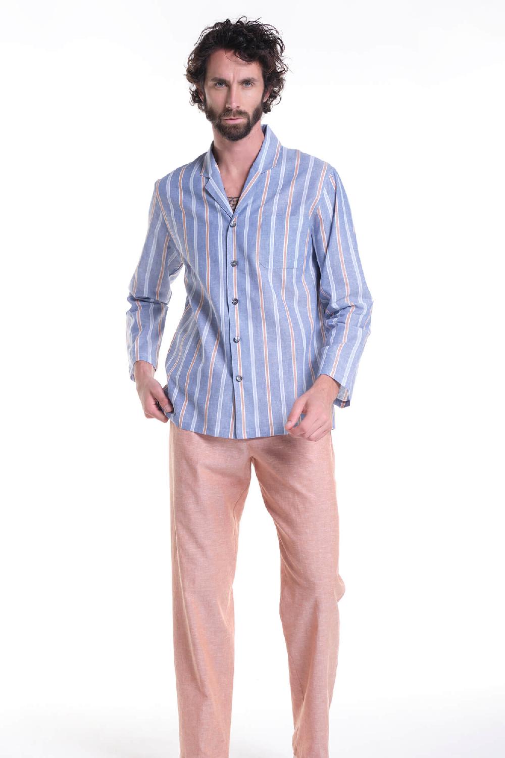 Verdiani Pigiama Navetta Riga Lino/Cotone