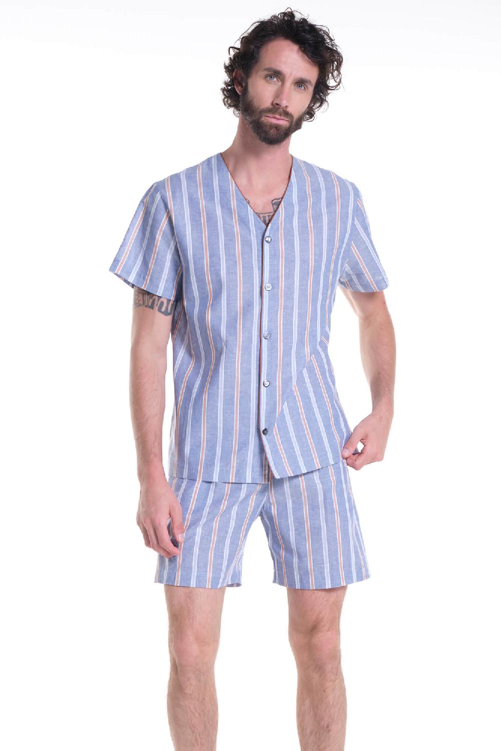 Verdiani Pigiama Navetta Riga Lino/Cotone