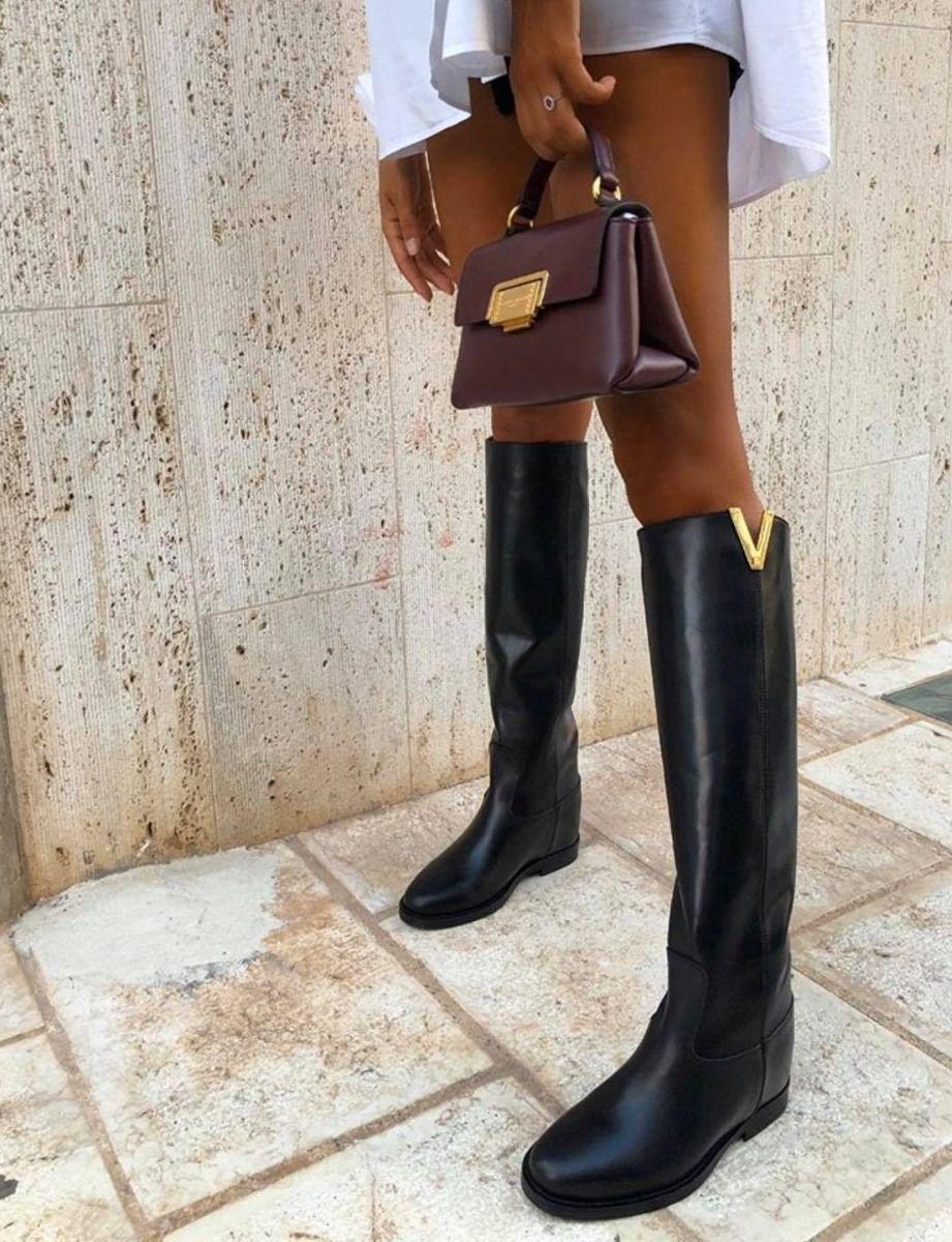 Via Roma 15 Stivale V Oro 2568 Pelle Nera - Via Roma 15