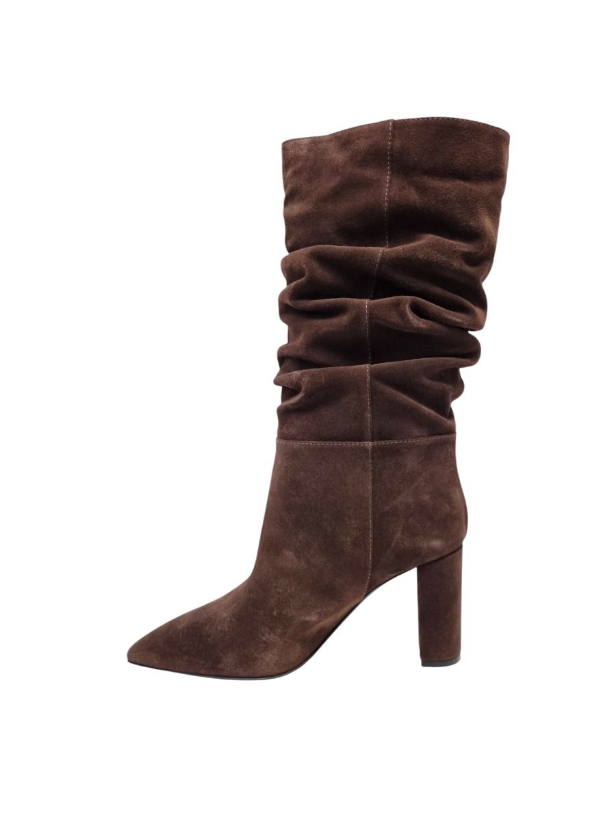 Via Roma 15 Tronchetto Afflosciato Tacco Esterno Camoscio Marrone 4150 - Via Roma 15