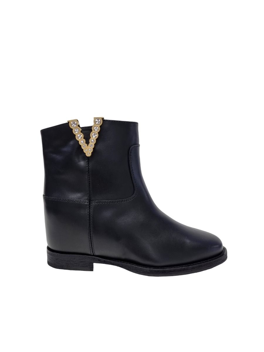 Via Roma 15 Tronchetto in pelle nera con V brillantinata 3398 - Via Roma 15