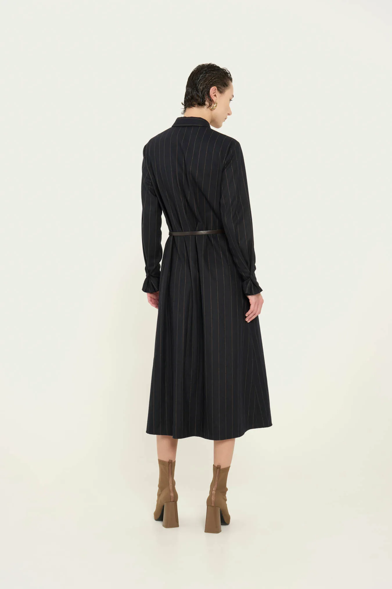 Vicario Cinque Abito Chemisier Blu In Lana Con Tasche Artemisia