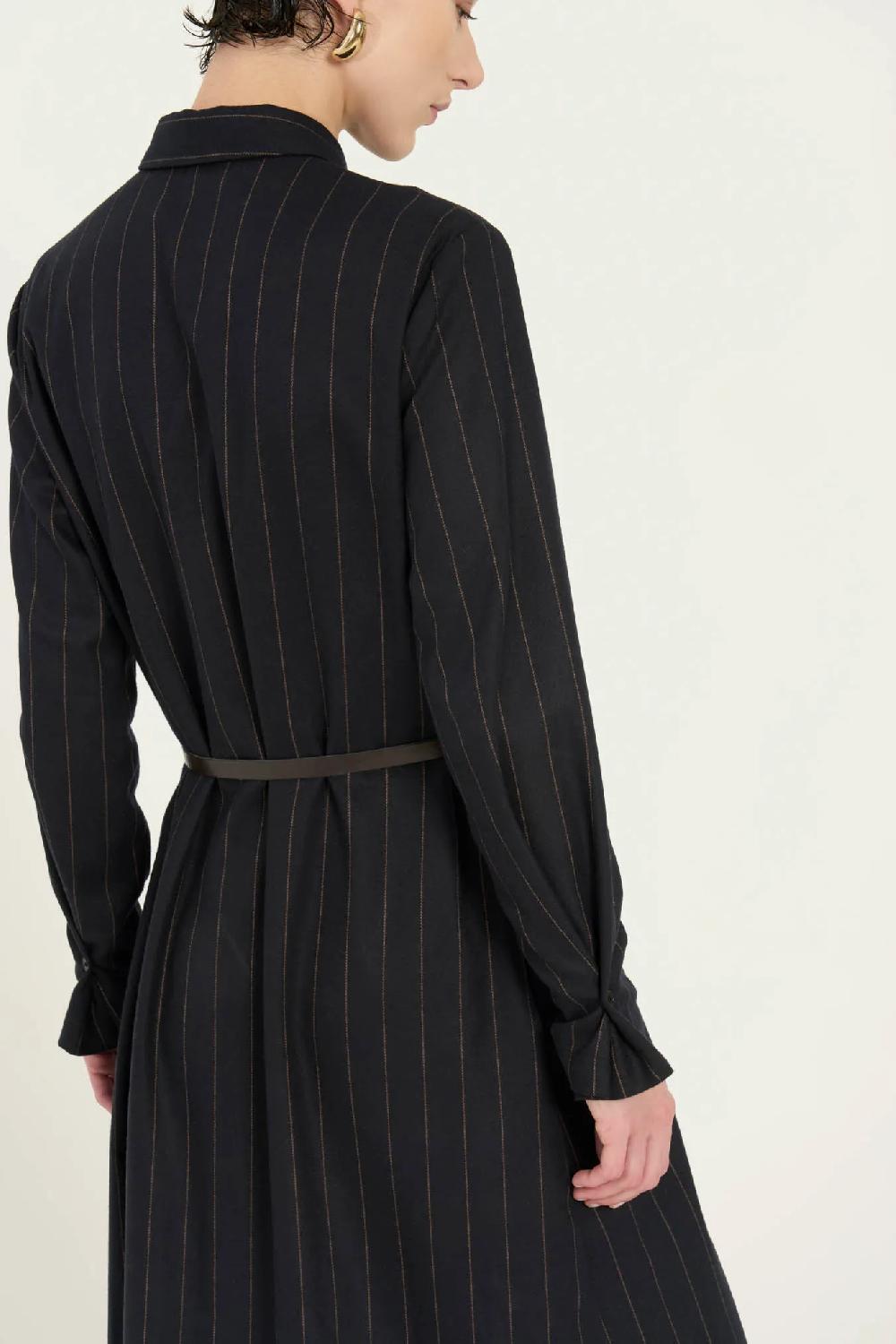 Vicario Cinque Abito Chemisier Blu In Lana Con Tasche Artemisia