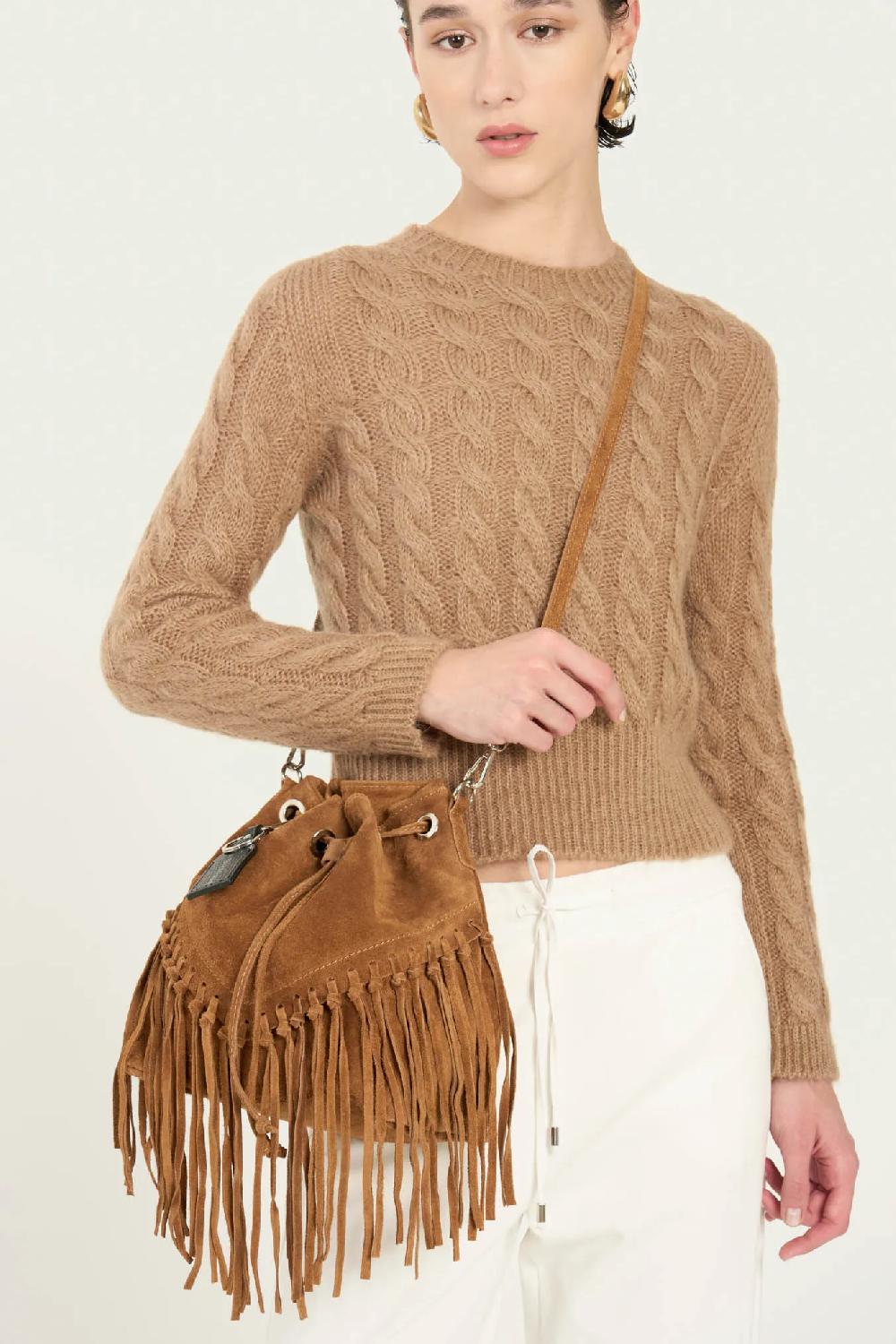 Vicario Cinque Borsa A Sacchetto Scamosciata Con Frange Stile Boho Chic - Briona