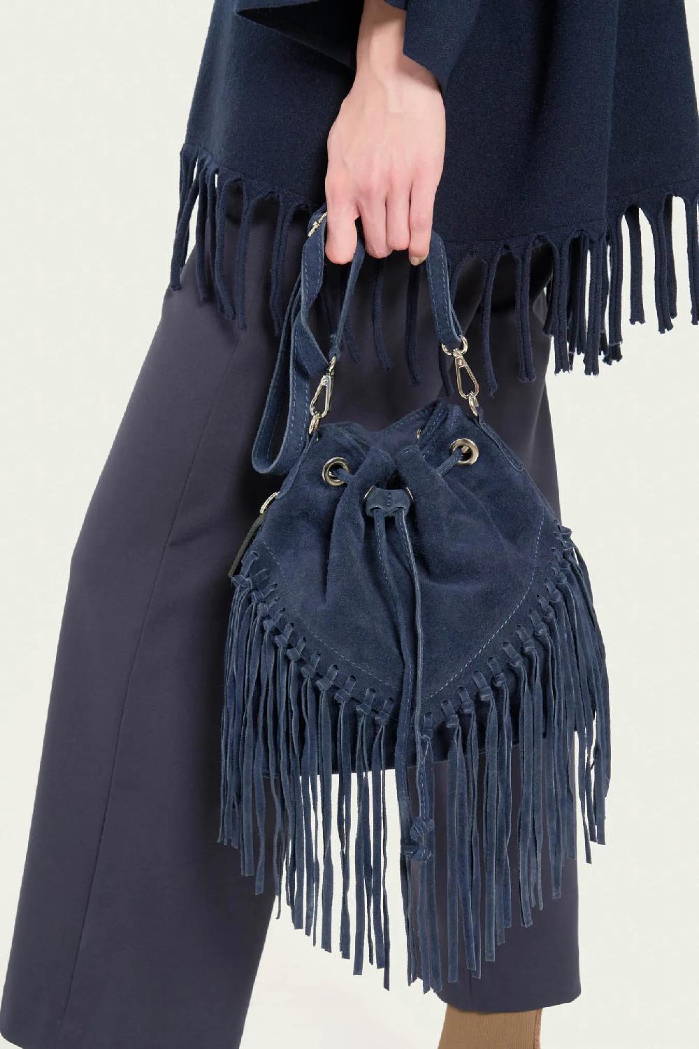 Vicario cinque Borsa a Sacchetto Scamosciata con Frange Stile Boho Chic - Briona