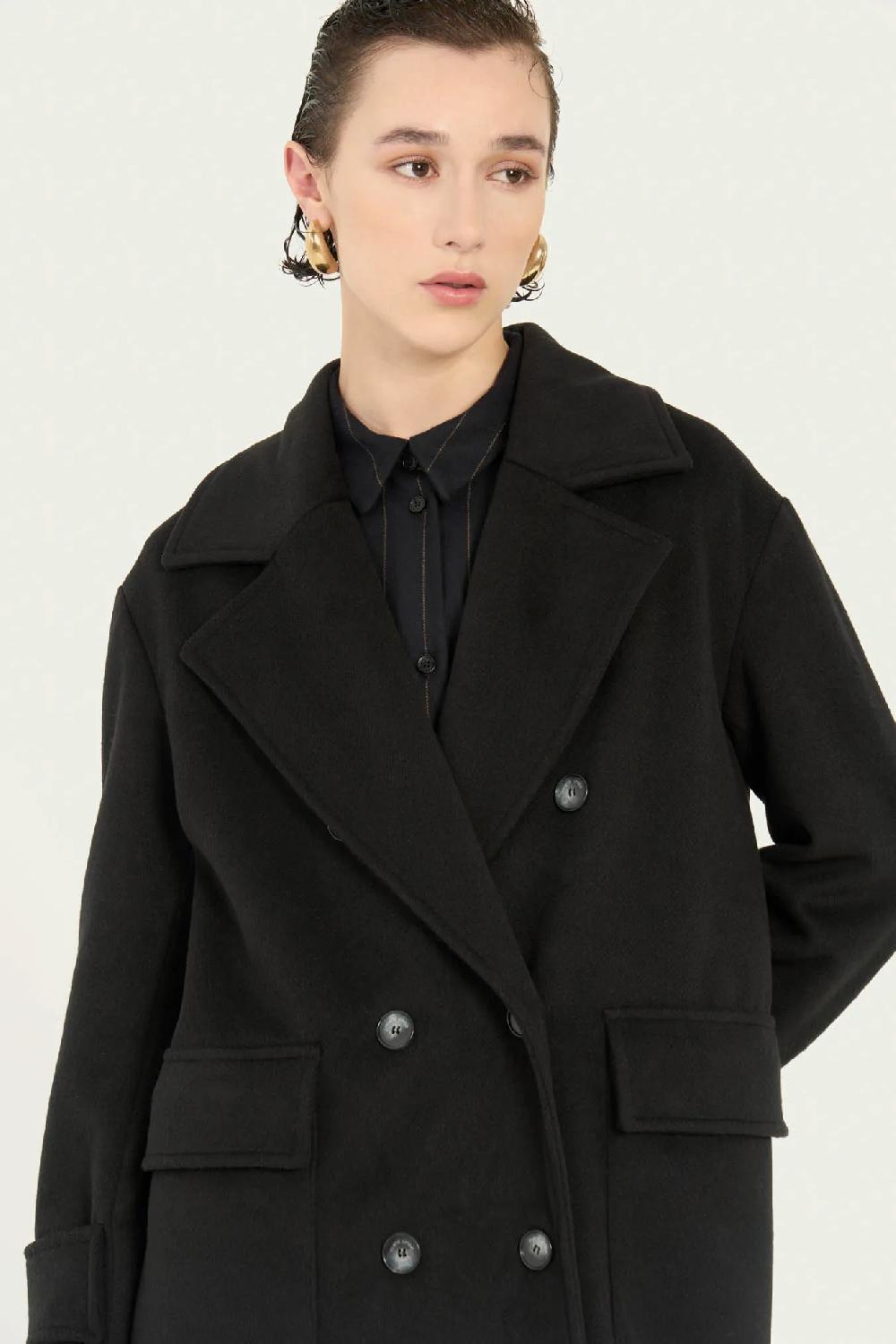 Vicario Cinque Cappotto Doppiopetto Oversize Nero Cate