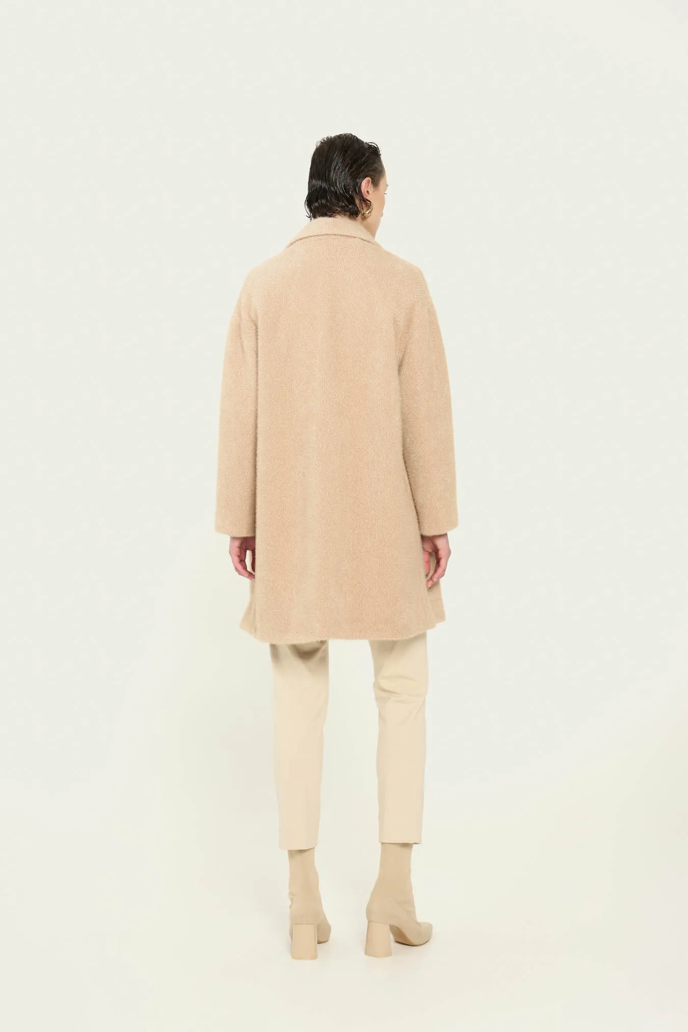 Vicario Cinque Cappotto Monopetto In Panno Beige Cesilia