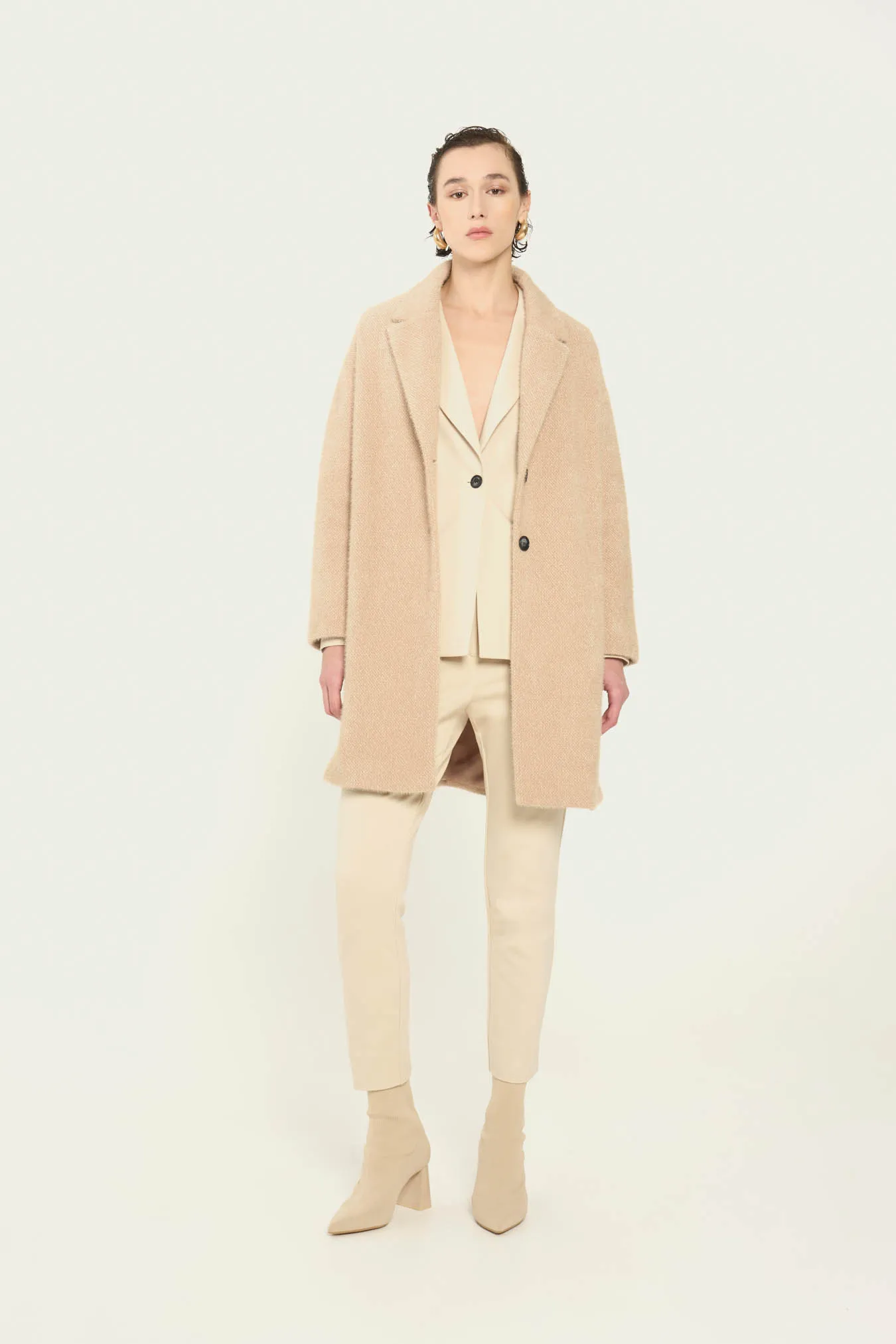Vicario Cinque Cappotto Monopetto In Panno Beige Cesilia