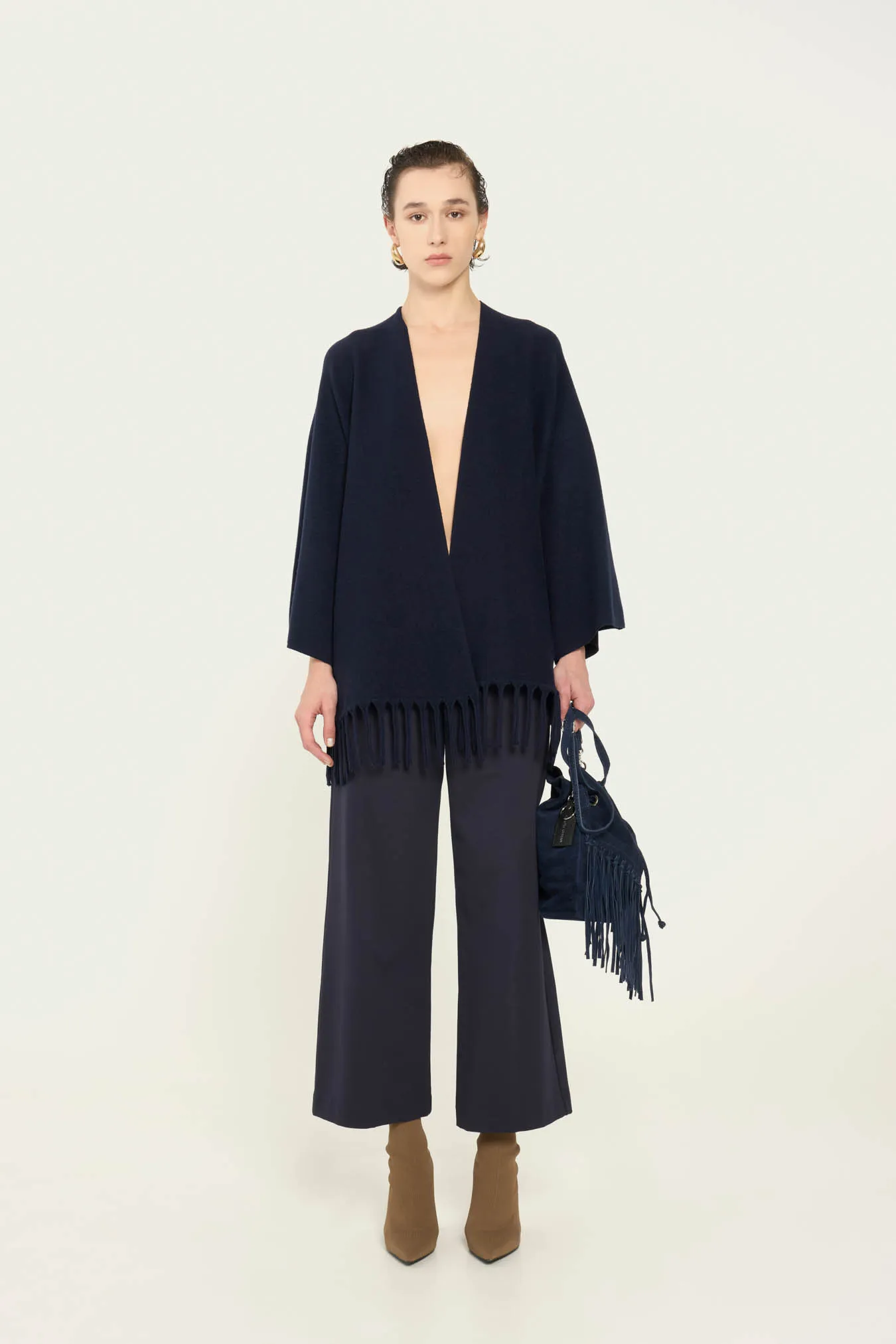 Vicario Cinque Cardigan Over Viscosa Con Frange Mildred