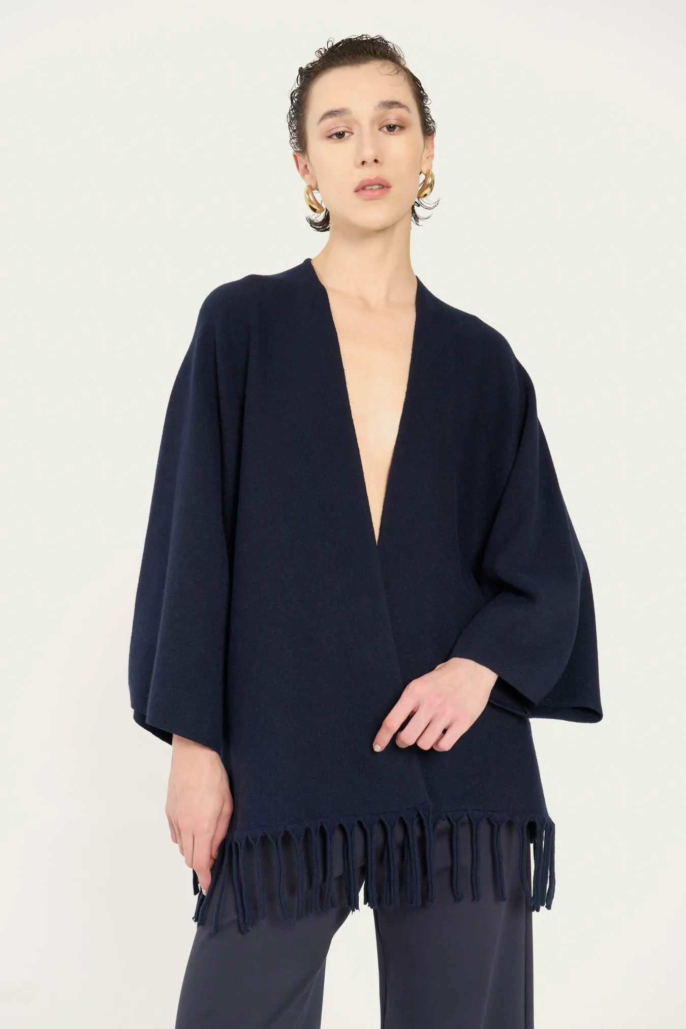 Vicario cinque Cardigan over viscosa con frange Mildred