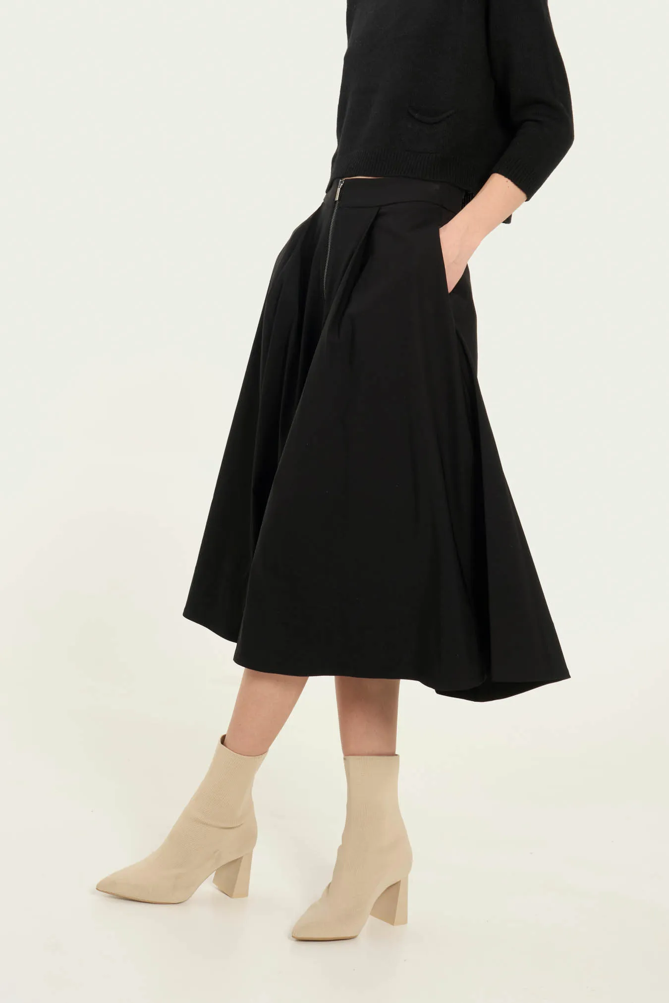 Vicario Cinque Gonna Midi Nera Con Cerniera Davanti Guendalina