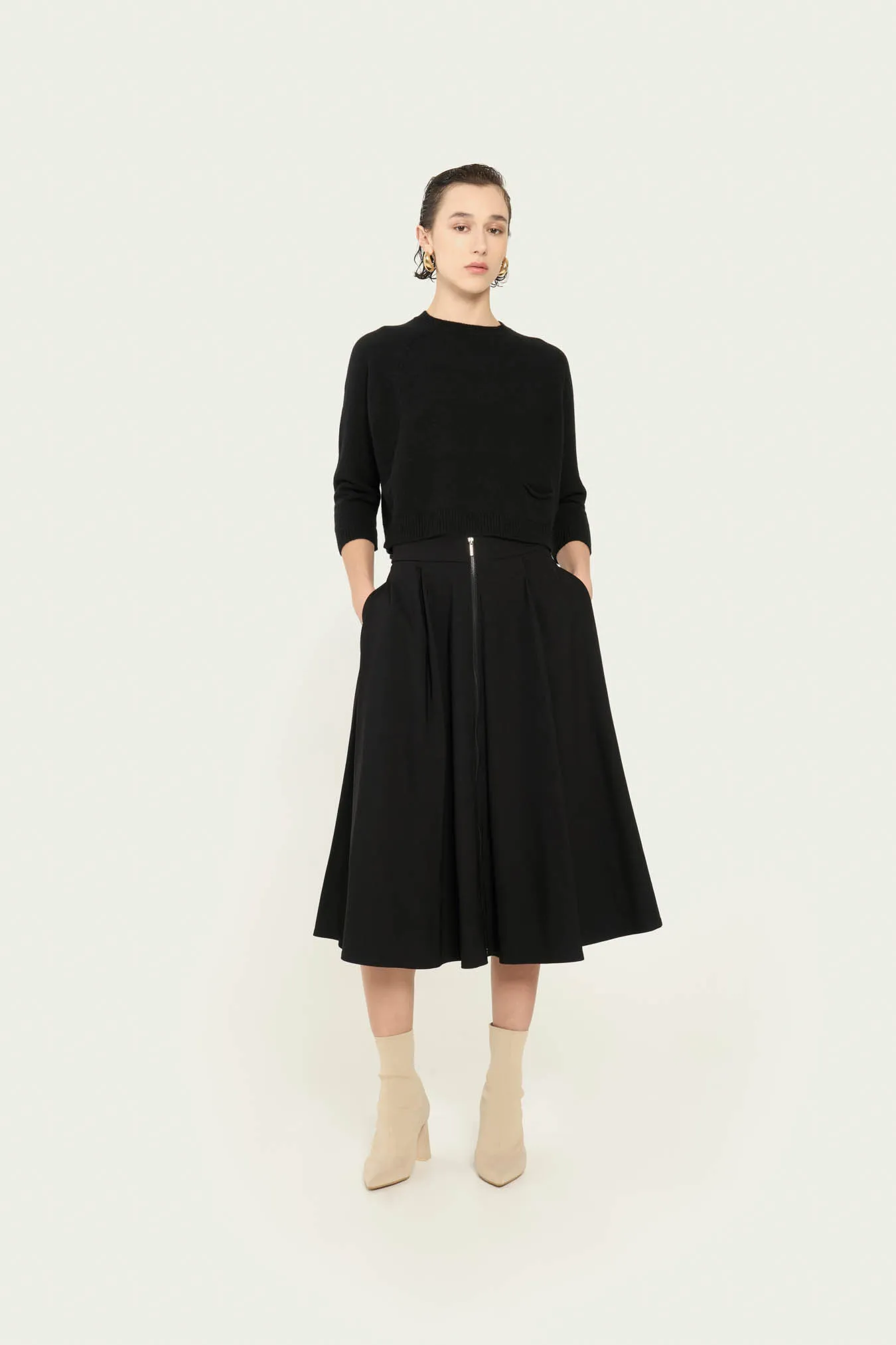 Vicario cinque Gonna midi nera con cerniera davanti Guendalina