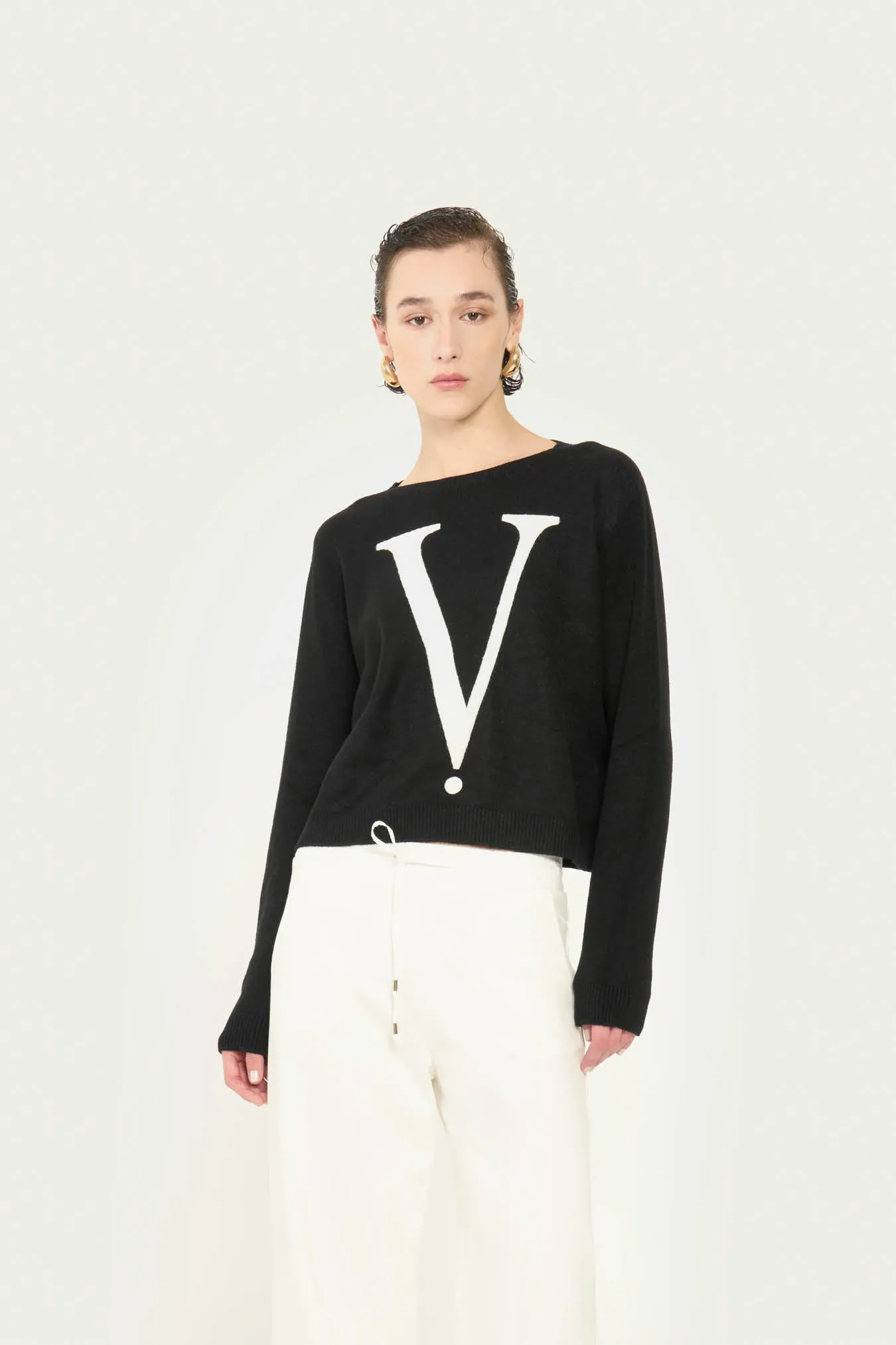 Vicario Cinque Maglia Girocollo Viscosa Ricamo Mascia