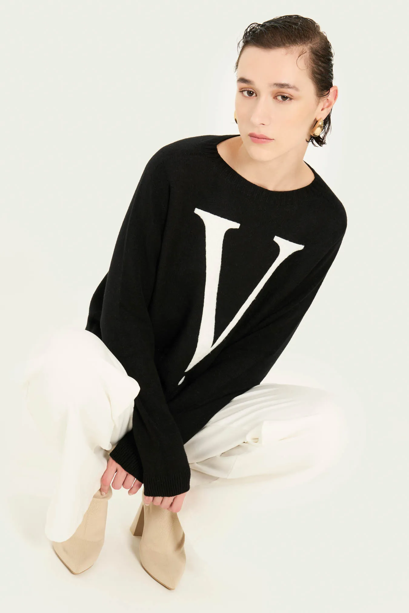 Vicario cinque Maglia girocollo viscosa ricamo Mascia