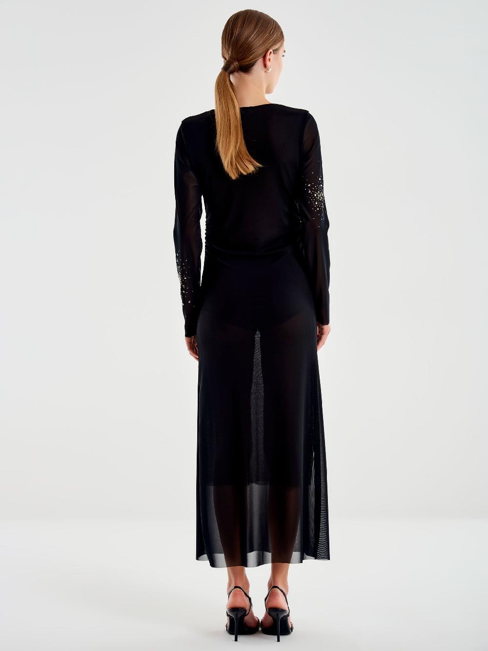 Vicolo Abito Lungo In Tulle Trasparente Con Strass Nero