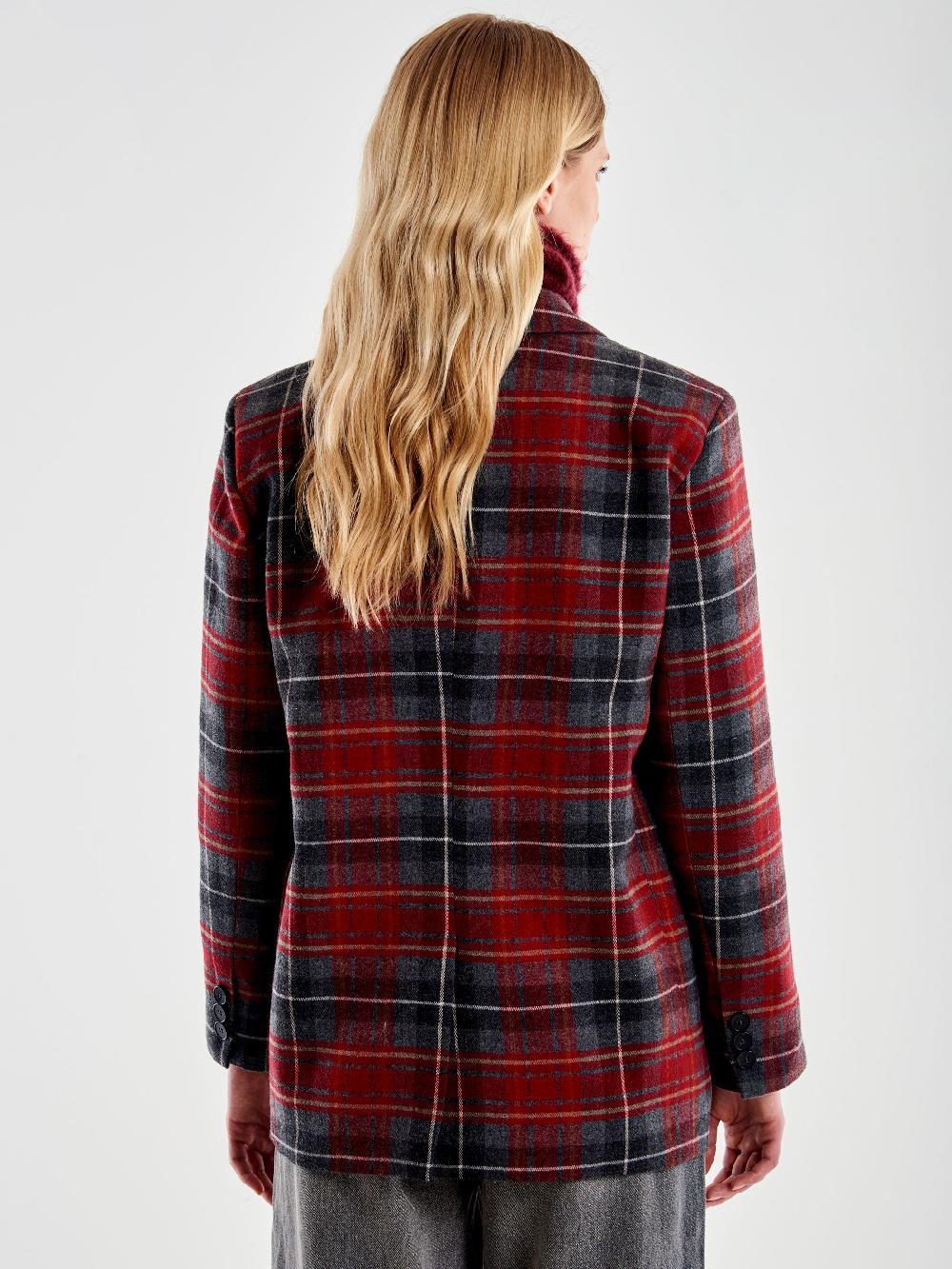 Vicolo Blazer Doppiopetto Over Spilla Quadri Bordeaux