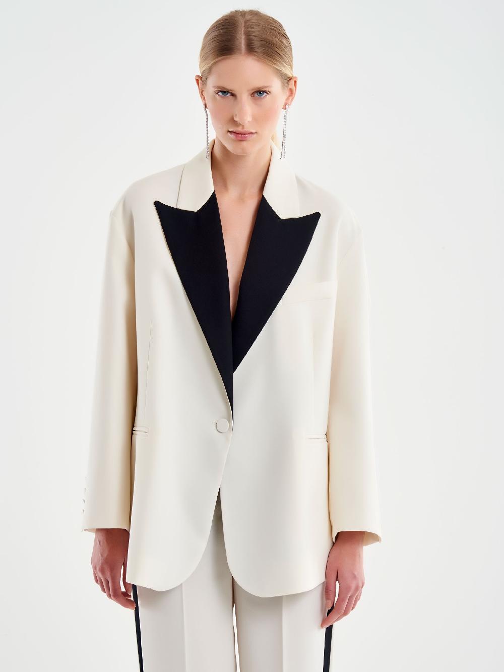 Vicolo Blazer Oversized Con Revers A Contrasto Bianco