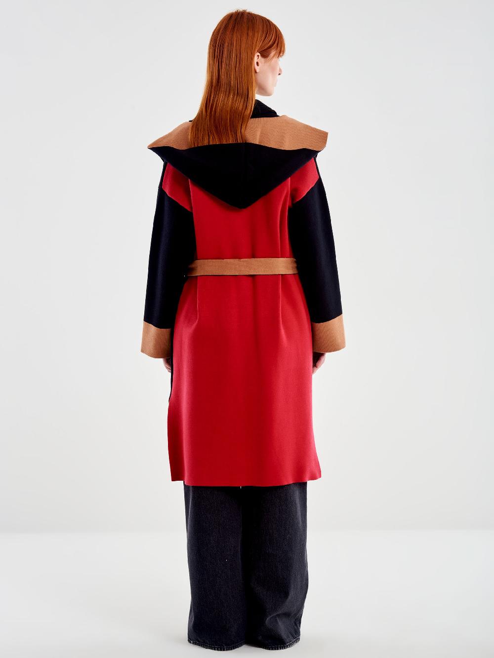 Vicolo Cappotto In Maglia Color Block Con Cappuccio Nero