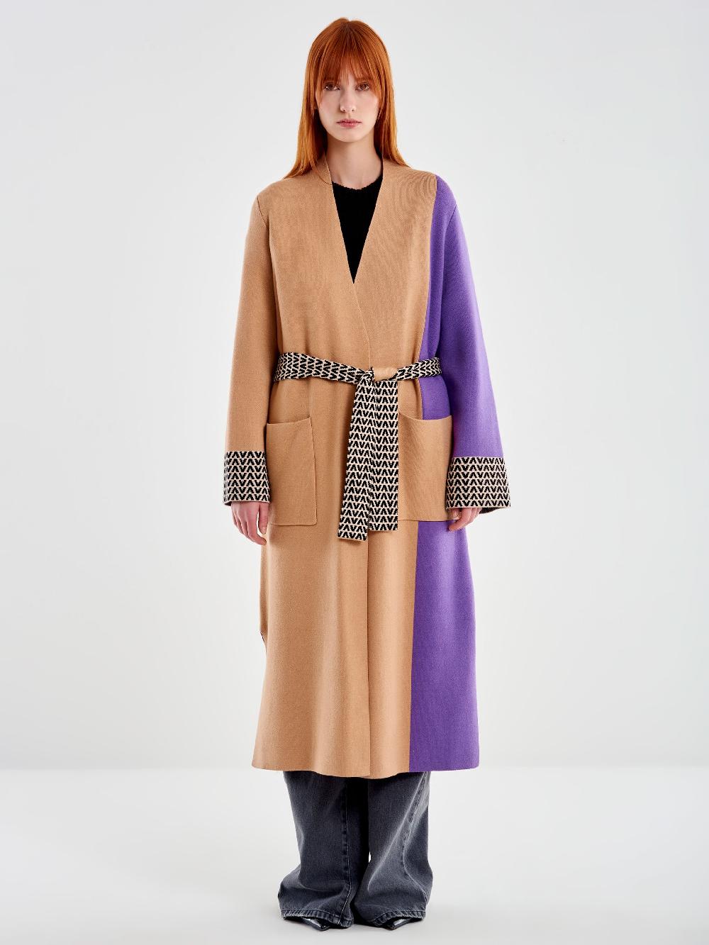 Vicolo Cappotto In Maglia Fantasia Color Block Nero