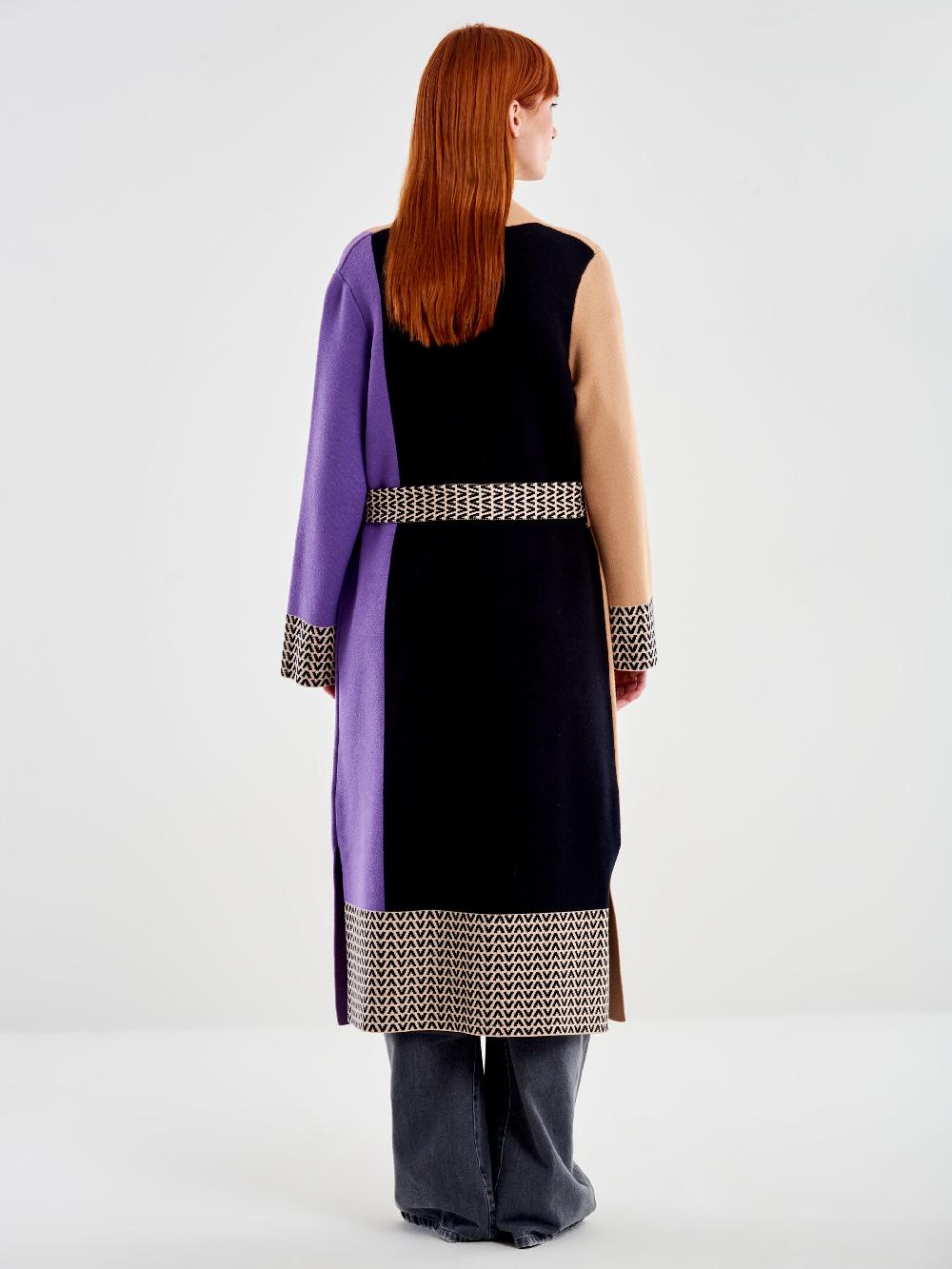 Vicolo Cappotto In Maglia Fantasia Color Block Nero