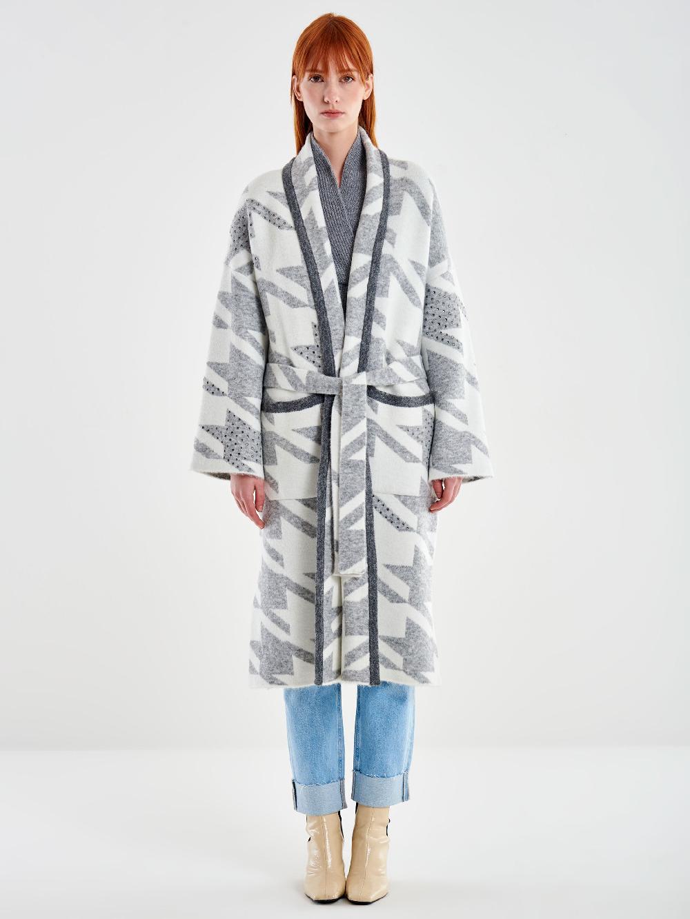 Vicolo Cappotto In Maglia Maxi Pied De Poule Grigio