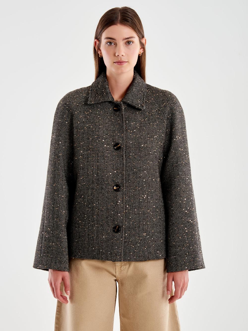 Vicolo Giacca Corta Con Bottoni Con Paillettes Marrone