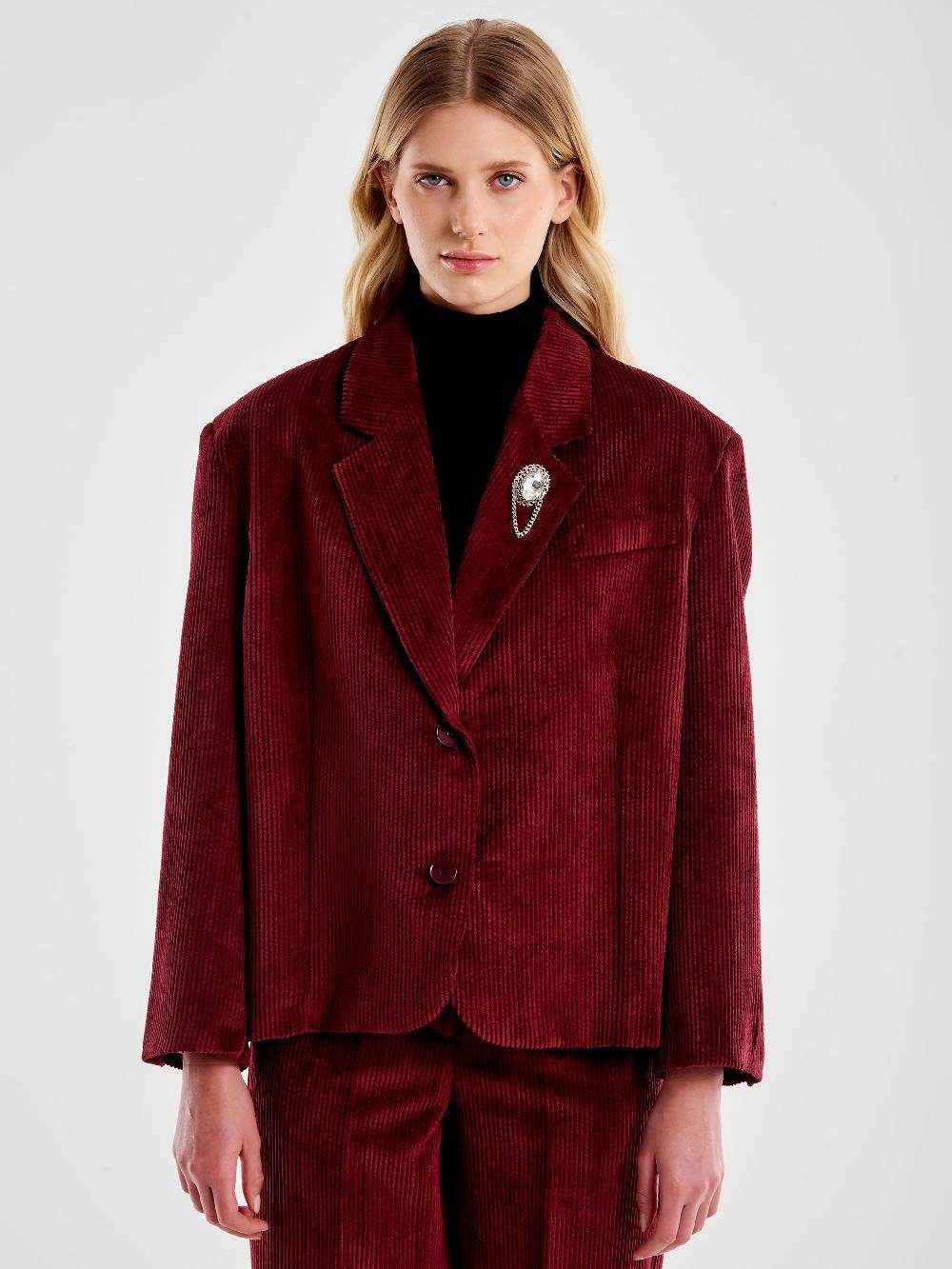 Vicolo Giacca Oversized Cropped In Velluto Bordeaux