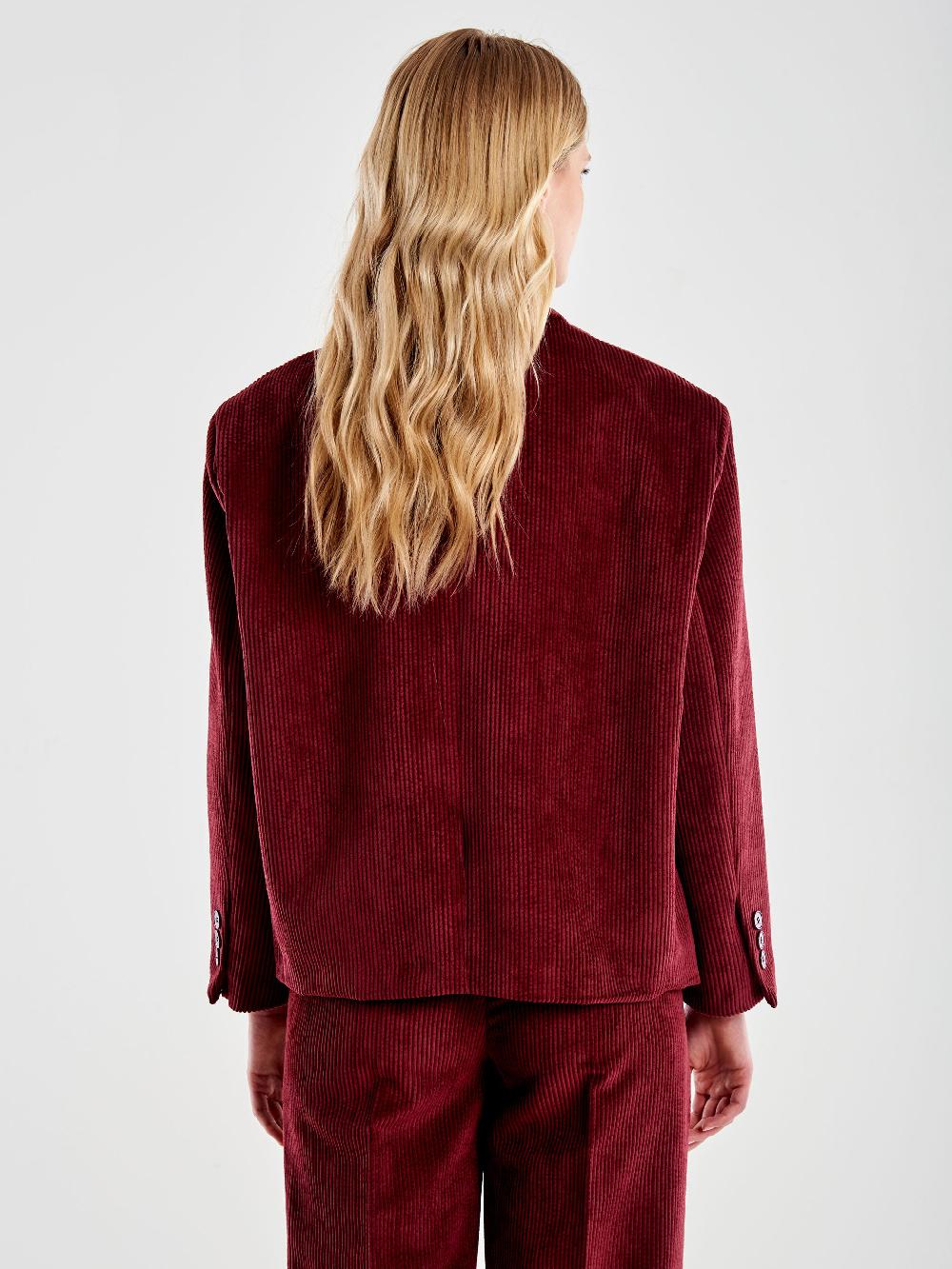 Vicolo Giacca Oversized Cropped In Velluto Bordeaux