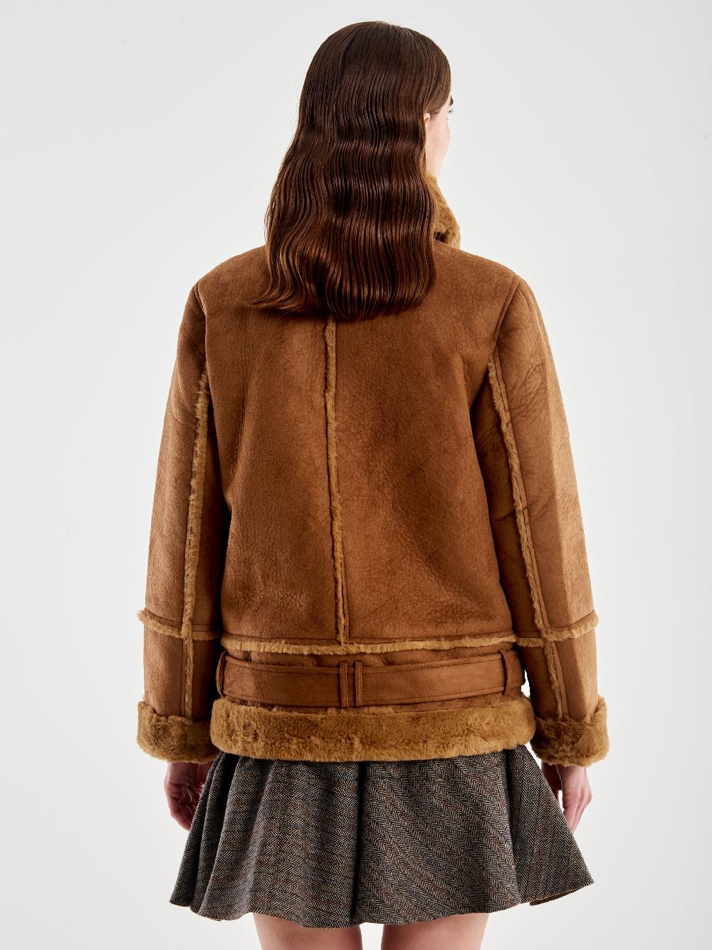 Vicolo Giubbotto Biker Oversized Scamosciato Cammello