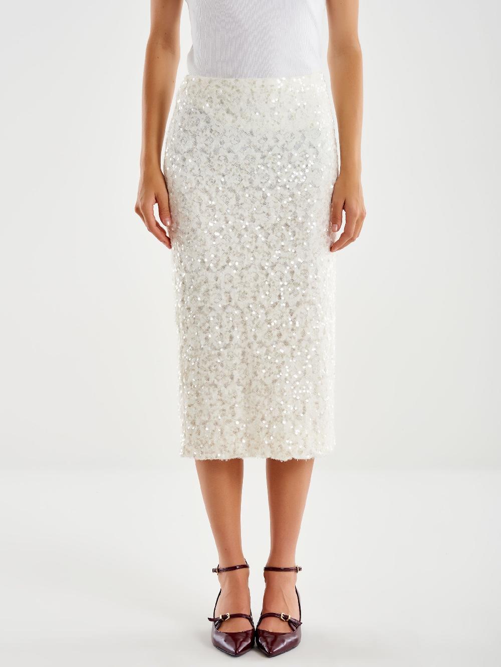 Vicolo Gonna Longuette In Pizzo E Paillettes Bianco