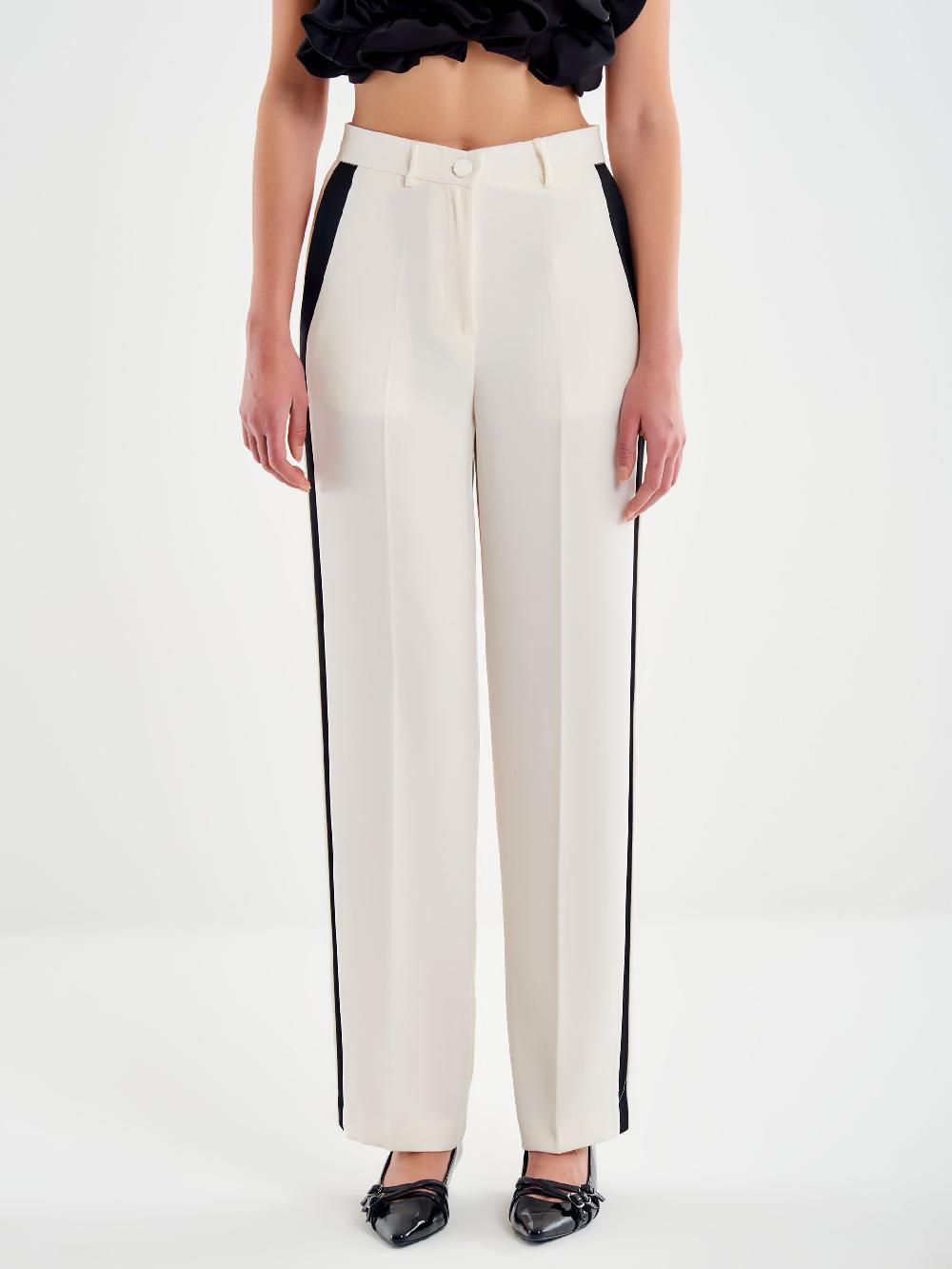 Vicolo Pantalone Banda Laterale Satin A Contrasto Bianco