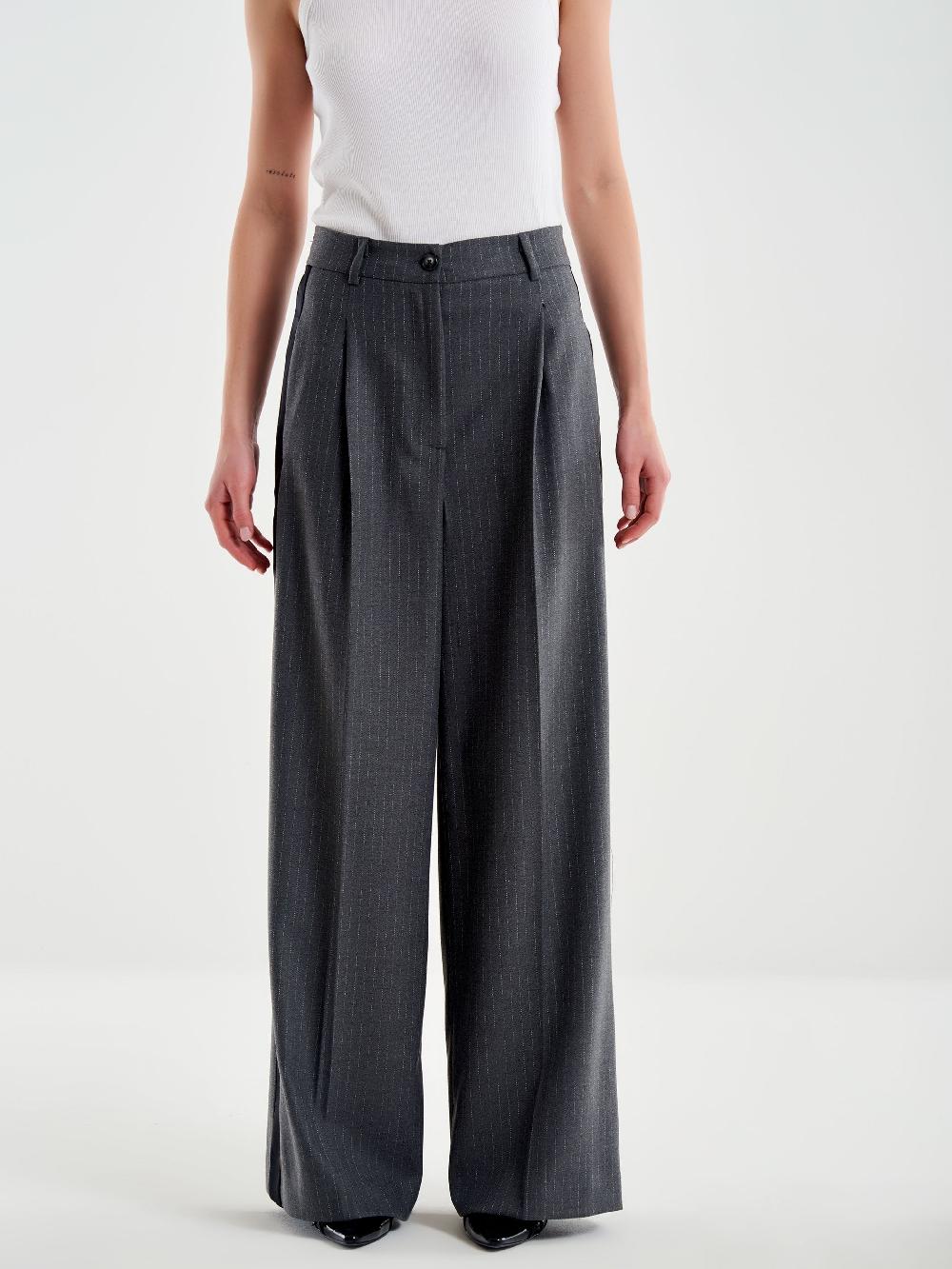 Vicolo Pantalone Gessato Ampio Con Banda Laterale Grigio