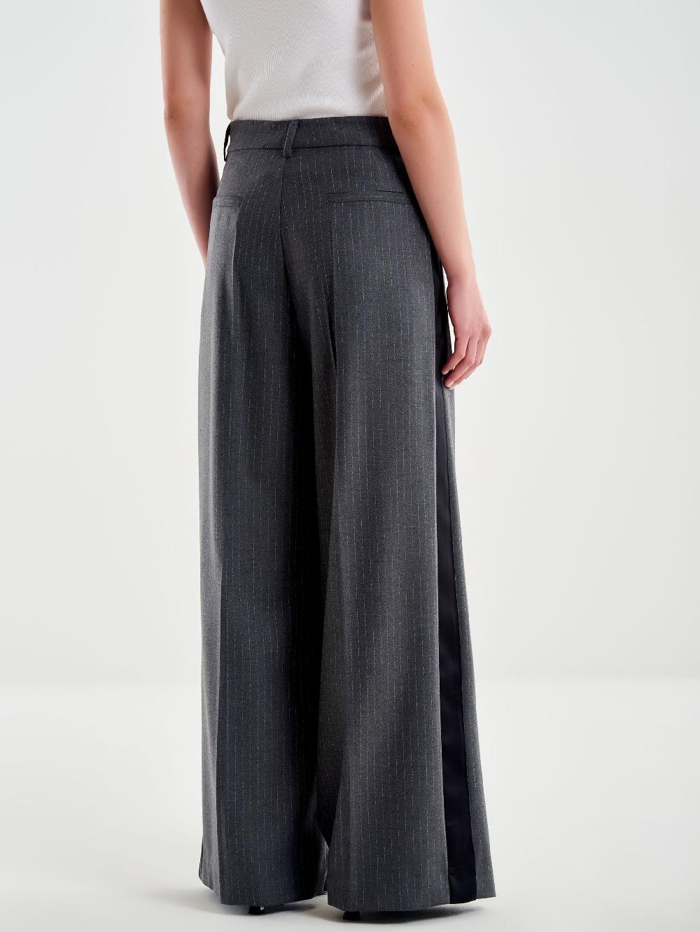 Vicolo Pantalone Gessato Ampio Con Banda Laterale Grigio