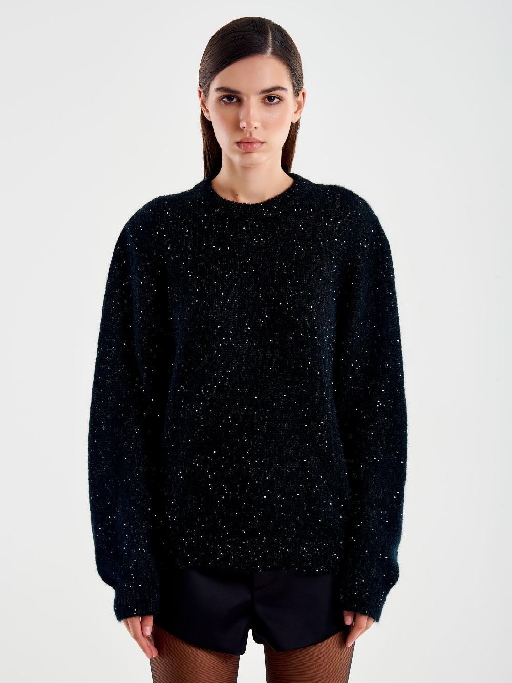 Vicolo Pull Girocollo Con Bottoni Retro E Strass Nero