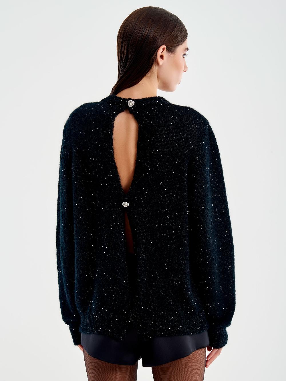 Vicolo Pull Girocollo Con Bottoni Retro E Strass Nero