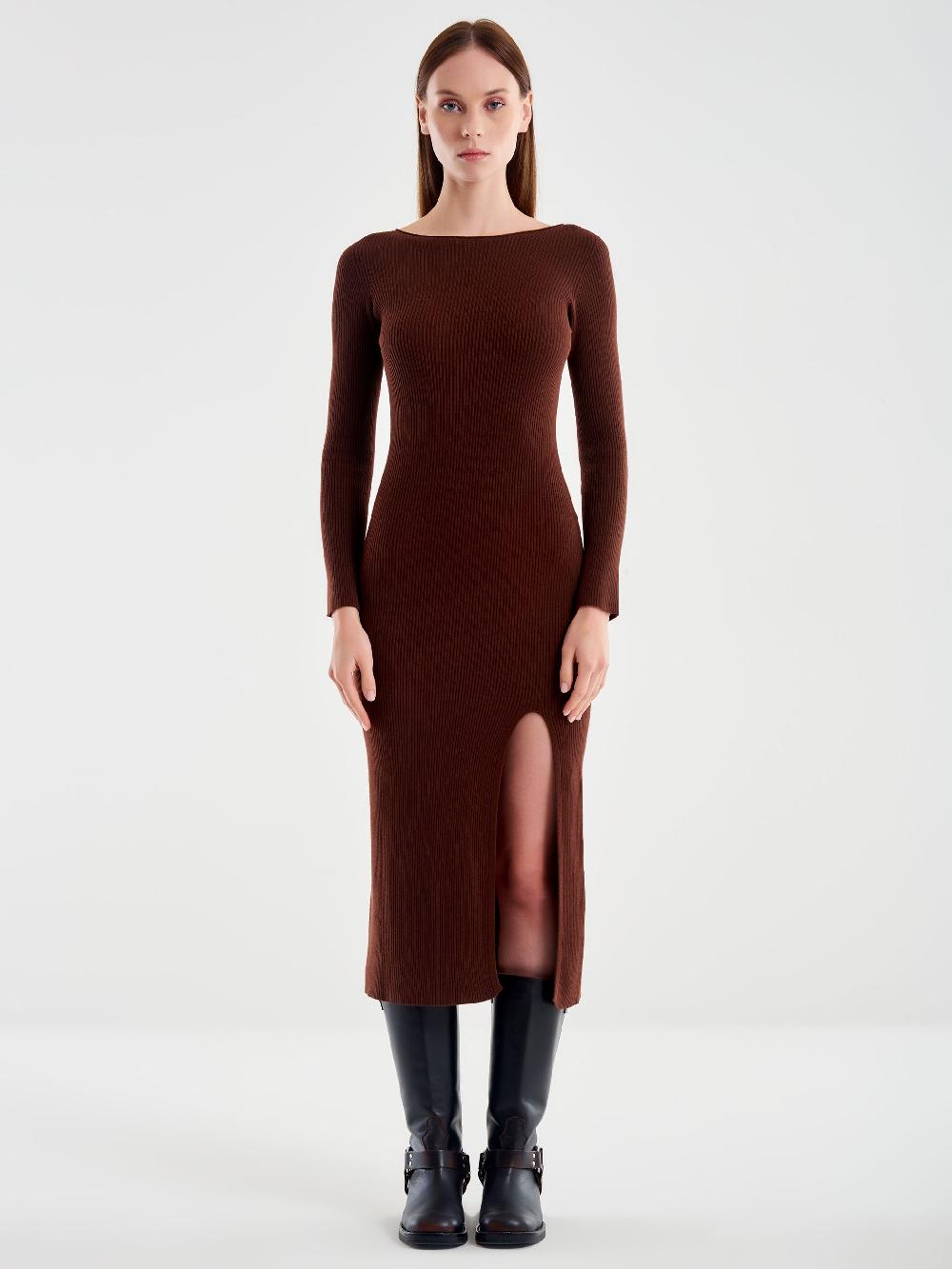 Vicolo Abito In Maglia Con Spacco Moro